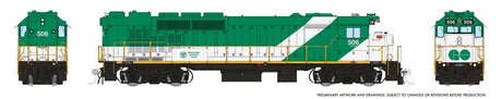 GP40TC - Standard DC -- GO Transit #506  (green, white, Late Lettering Font)