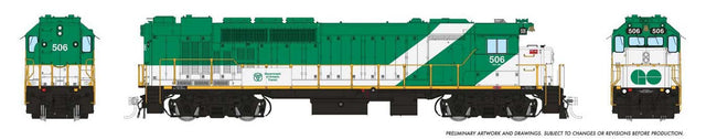 GP40TC - Standard DC -- GO Transit #506  (green, white, Late Lettering Font)