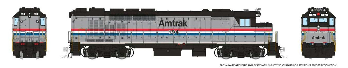 GP40TC - Standard DC -- Amtrak #194 (Phase 3, silver, red, white, blue)
