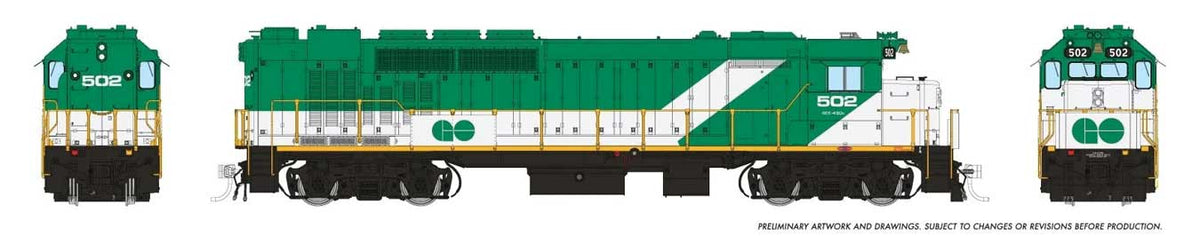 GP40TC - Sound and DCC -- GO Transit #502 (green, white, Early Lettering Font)