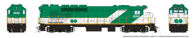 GP40TC - Sound and DCC -- GO Transit #502 (green, white, Early Lettering Font)