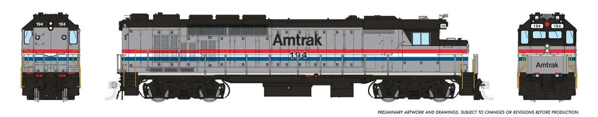 GP40TC - Sound and DCC -- Amtrak #194 (Phase 3, silver, red, white, blue)