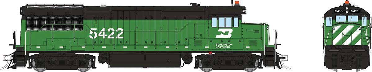 GE U25B Low Hood - Standard DC -- Burlington Northern #5422 (Cascade Green, black, white)
