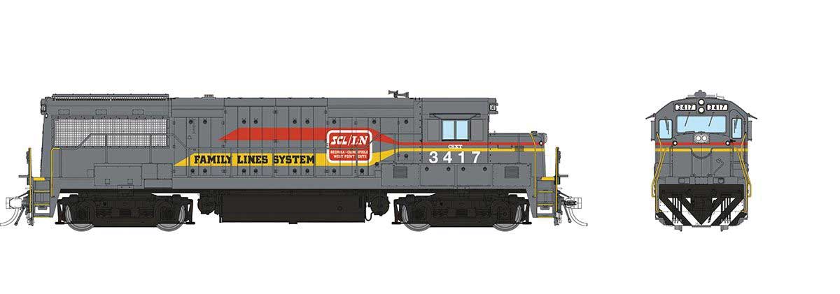 GE U25B Low Hood - Standard DC -- CSX #3417 (Ex-Family Lines, gray, yellow, red)