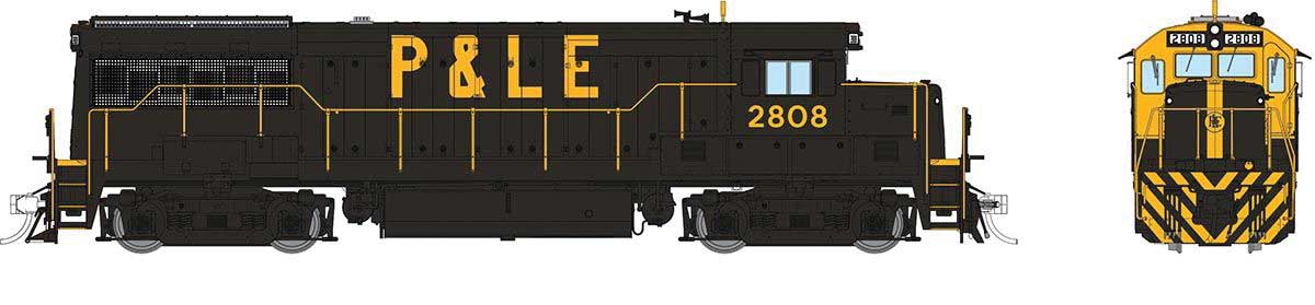 GE U28B Low Hood - Standard DC -- Pittsburgh & Lake Erie #2808 (black, yellow cab front & nose stripe)