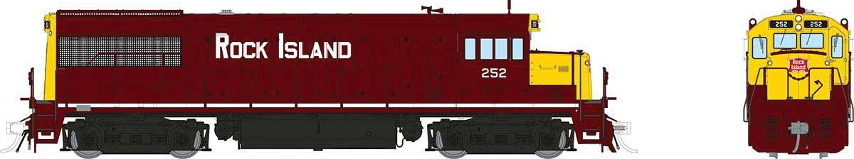 GE U28B Low Hood - Standard DC -- Rock Island #252 (maroon, yellow)