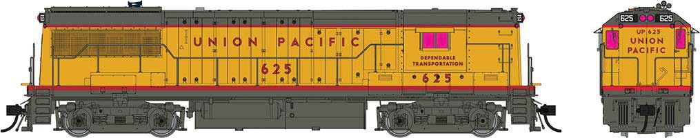 GE U25B High Hood - Sound and DCC -- Union Pacific 628 (Armour Yellow, gray, red)