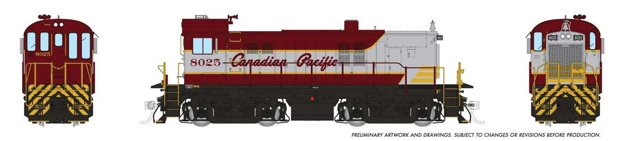 MLW RS23 - Standard DC -- Canadian Pacific #8025 (maroon, gray, yellow, Script Lettering)