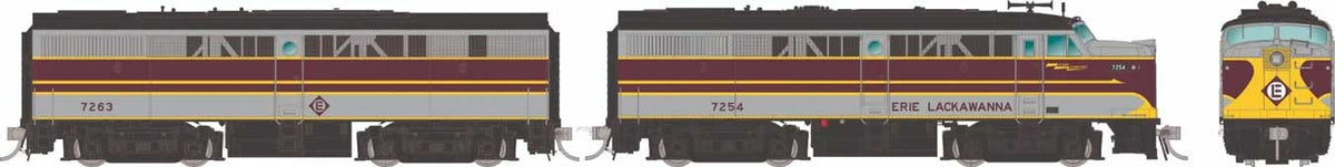 Alco FA1-FB1 Set - Standard DC -- Erie Lackawanna #7254, 7263 (gray, maroon, yellow)
