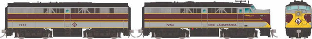 Alco FA1-FB1 Set - Standard DC -- Erie Lackawanna #7254, 7263 (gray, maroon, yellow)