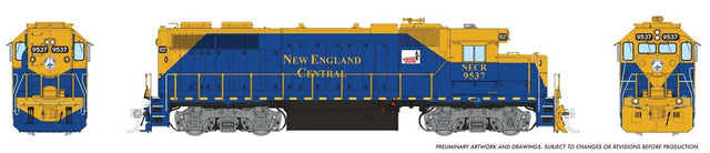 EMD GP38 Low Nose - Standard DC -- New England Central #9537 (blue, gold)