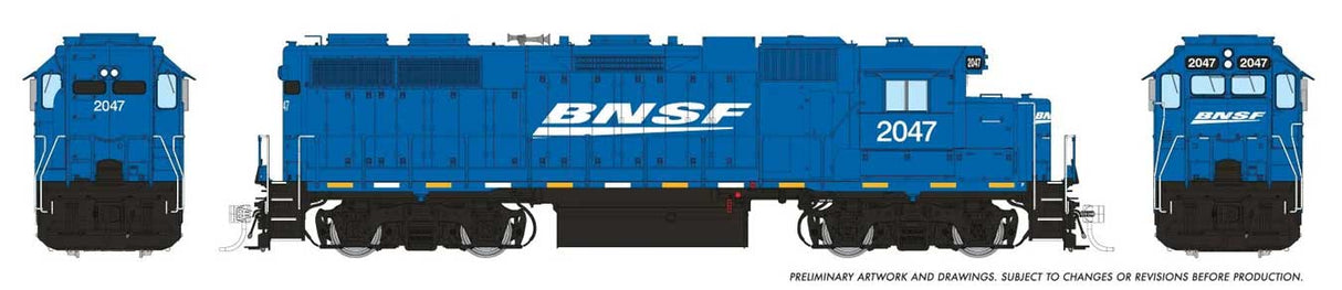 EMD GP38 Low Nose w/Extended Cab - Sound and DCC -- BNSF Railway #2047 (Ex-EMD Leasing, blue, white)