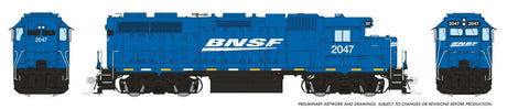 EMD GP38 Low Nose w/Extended Cab - Sound and DCC -- BNSF Railway #2047 (Ex-EMD Leasing, blue, white)