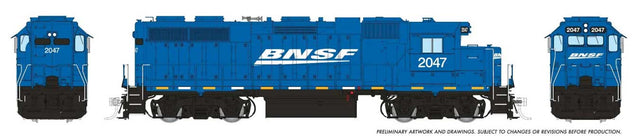 EMD GP38 Low Nose w/Extended Cab - Sound and DCC -- BNSF Railway #2047 (Ex-EMD Leasing, blue, white)