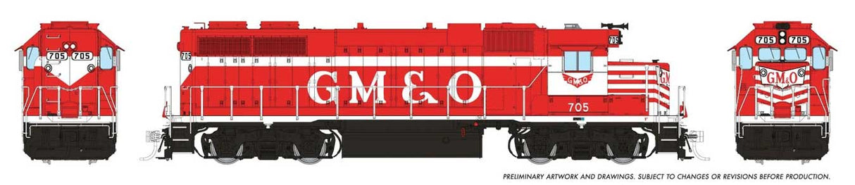 EMD GP38 Low Nose - Sound and DCC -- Gulf, Mobile & Ohio #705 (red, white)