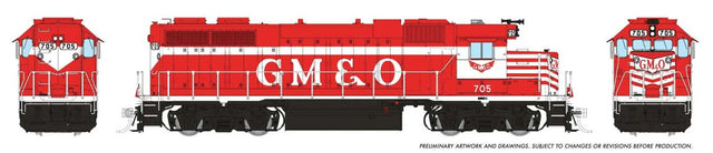 EMD GP38 Low Nose - Sound and DCC -- Gulf, Mobile & Ohio #705 (red, white)