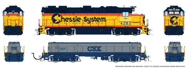 EMD GP39 & EMD/Huntington SWMT Slug Set - Standard DC -- CSX #4284, 1046 (yellow, vermillion, blue, loco, gray & blue slug)