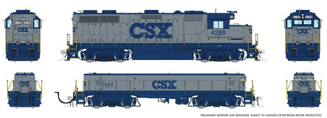 EMD GP39 & EMD/Huntington SWMT Slug Set - Standard DC -- CSX #4288, 1042 (gray, blue)
