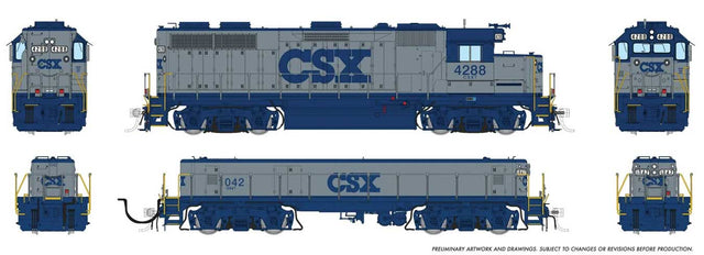 EMD GP39 & EMD/Huntington SWMT Slug Set - Standard DC -- CSX #4288, 1042 (gray, blue)