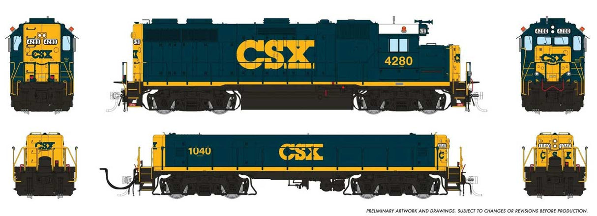 EMD GP39 & EMD/Huntington SWMT Slug Set - Standard DC -- CSX #4282, 1044 (YN3, blue, yellow)