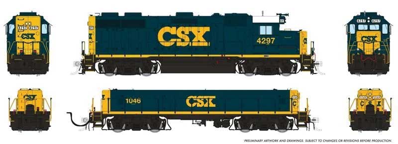 EMD GP39 & EMD/Huntington SWMT Slug Set - Standard DC -- CSX #4297, 1046 (YN3, blue, yellow)