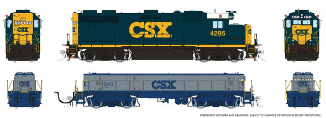 EMD GP39 & EMD/Huntington SWMT Slug Set - Sound and DCC -- CSX #4295, 1043 (YN3, blue, yellow loco, gray & blue slug)