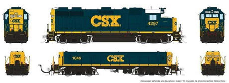 EMD GP39 & EMD/Huntington SWMT Slug Set - Sound and DCC -- CSX #4297, 1046 (YN3, blue, yellow)