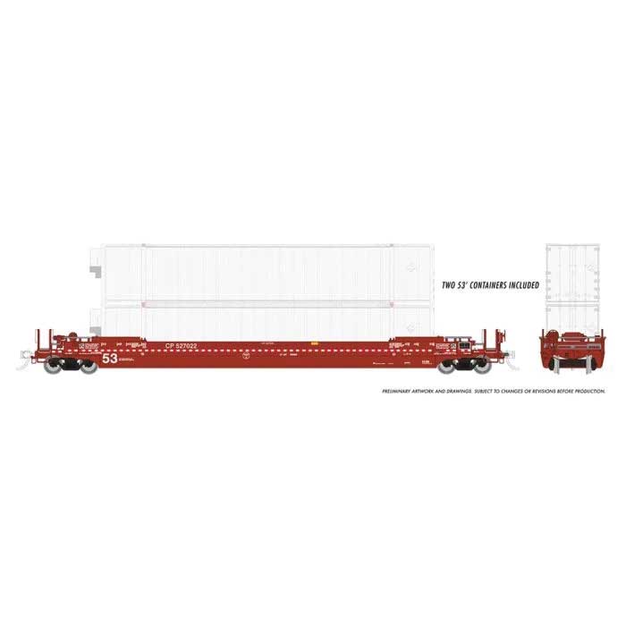 Gunderson 53' Husky Stack Well Car with Containers - Ready to Run -- Canadian Pacific (red, White/Red Stripe)