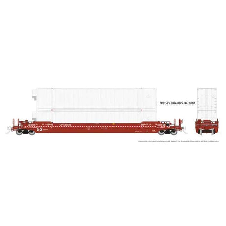Gunderson 53' Husky Stack Well Car with Containers - Ready to Run -- Canadian Pacific (red, White/Red Stripe)