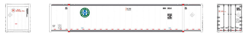 53' High-Cube Container 2-Pack - Ready to Run - Prime Movers -- Burlington Northern Santa Fe/Hub Group HUBU #285243 (white, Circle Cross Log
