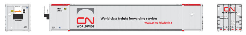 53' High-Cube Container w/Reefer Unit 2-Pack - Ready to Run - Prime Movers -- Canadian National CNRU #288602 (gray, black, red Noodle Logo, CN Worldwide)