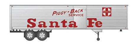 Fruehauf 40' Fluted-Side Volume Van Trailer, Side Door - Assembled -- Santa Fe #1 (silver, Billboard Red Lettering; "Piggy-Back Service")