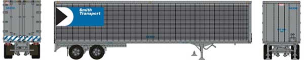 45' Trailmobile Dry Van Trailer - Assembled -- Smith Transport #58300 (silver, blue, black, white; Multimark Logo)