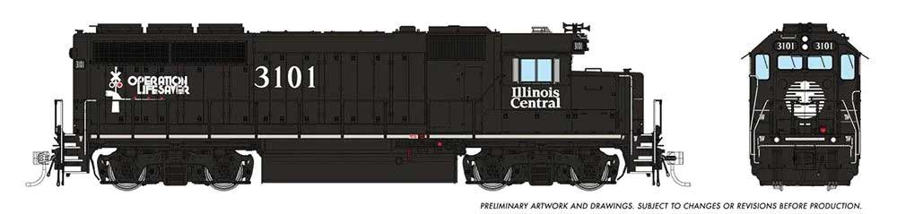 EMD GP40 - LokSound and DCC -- Illinois Central #3114 (Mid-1990s, black, white)