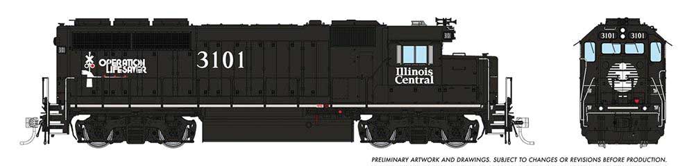 EMD GP40 - LokSound and DCC -- Illinois Central #3121 (Mid-1990s, black, white)
