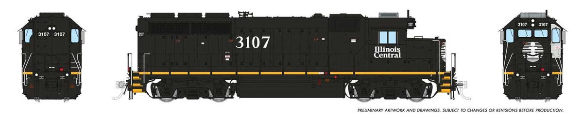 EMD GP40R - ESU LokSound and DCC -- Illinois Central #3107 (black, white, yellow frame stripe)