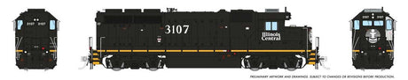 EMD GP40R - ESU LokSound and DCC -- Illinois Central #3107 (black, white, yellow frame stripe)
