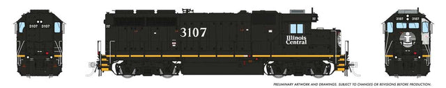 EMD GP40R - ESU LokSound and DCC -- Illinois Central #3107 (black, white, yellow frame stripe)
