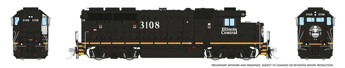EMD GP40R - ESU LokSound and DCC -- Illinois Central #3108 (black, white, yellow frame stripe)