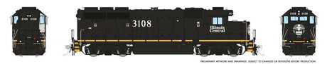 EMD GP40R - ESU LokSound and DCC -- Illinois Central #3108 (black, white, yellow frame stripe)