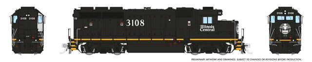 EMD GP40R - ESU LokSound and DCC -- Illinois Central #3108 (black, white, yellow frame stripe)