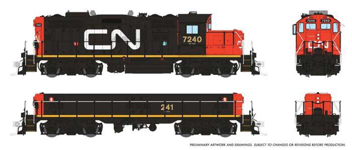 GP9rm Mother & Powered Slug - ESU LokSound & DCC -- Canadian National #7240, 241 (Early, black, white, red, Large Noodle Logo)