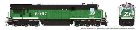 GE C36-7 - Standard DC -- Burlington Northern #5067 (Whiteface Scheme, Cascade Green, black)
