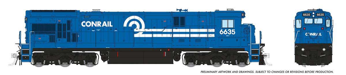 GE C36-7 - Standard DC -- Conrail #6628 (blue, white, black)