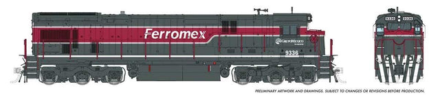 GE C36-7 - Standard DC -- Ferromex #9336 (gray, red, white)