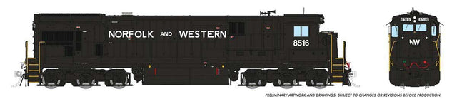 GE C36-7 - Standard DC -- Norfolk & Western #8516 (Claytor Scheme, black white, Spelled-Out Roadname)