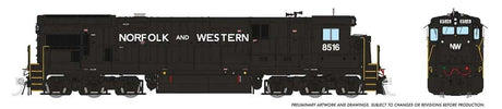 GE C36-7 - Standard DC -- Norfolk & Western #8530 (Claytor Scheme, black white, Spelled-Out Roadname)
