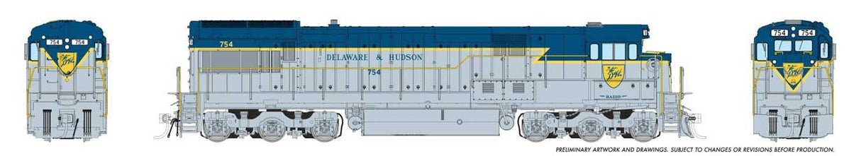 GE U33C Low Nose - Standard DC -- Delaware & Hudson #759 (Lightning Stripe, gray, blue, yellow)