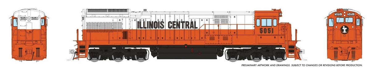 GE U33C Low Nose - Standard DC -- Illinois Central #5051 (orange, white, black)