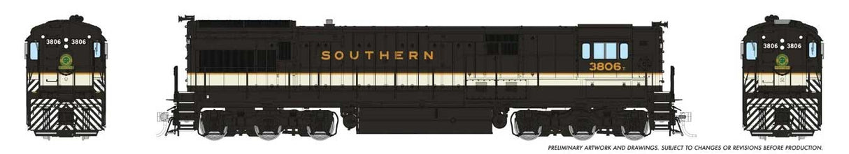 GE U33C High Nose - Standard DC -- Southern Railway #3806 (Tuxedo, black, imitation aluminum, gold)